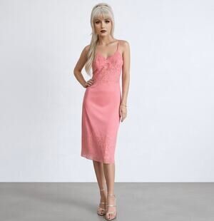 1960s Pink Nylon Slip Dress, Lace Bodice Full Slip, Rare Vintage Lingerie Small